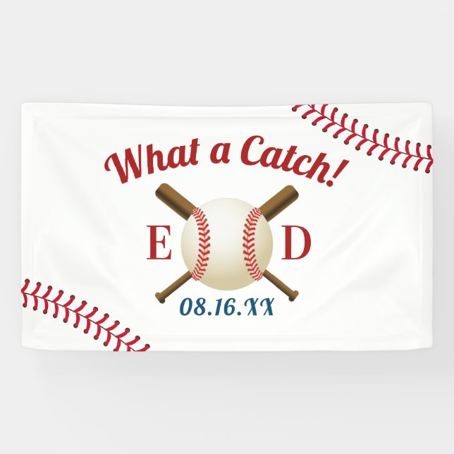 Baseball-Thema, was ein Fang Hochzeits-Willkommen Banner (Horizontal)