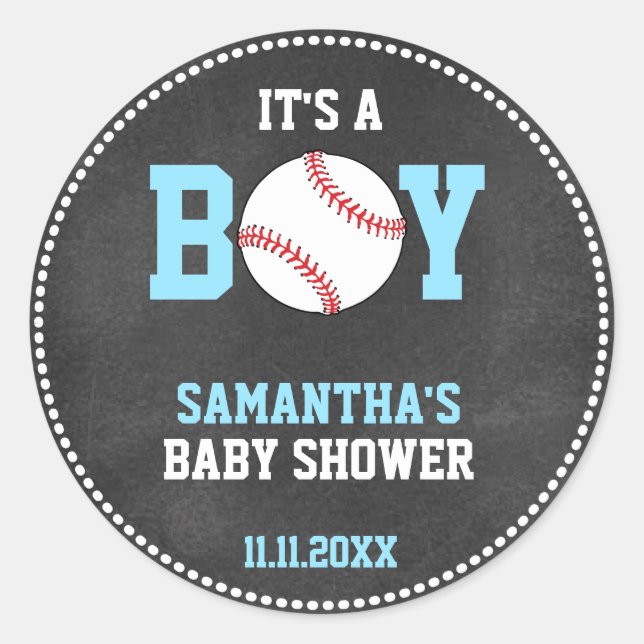 Baseball Theme Baby Duschkabine Blue Boy Runder Aufkleber (Vorderseite)