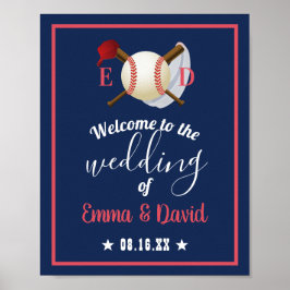 Baseball Theme Sports Wedding Navy Blue Willkommen Poster