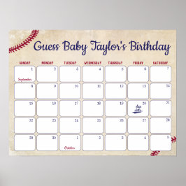 Baseball Themed Baby Birthday Vorhersagungs-Kalend Poster