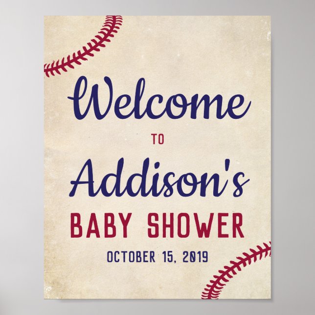 Baseball Themed Baby Dusche Begrüßungszeichen Plak Poster (Vorne)