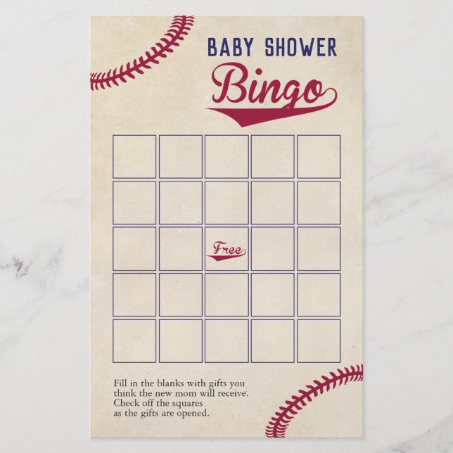 Baseball Themed Baby Dusche Bingo Spiel Flyer (Vorne)