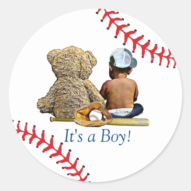 Baseball Themed Baby Dusche ethnisch, schwarz Runder Aufkleber (Vorderseite)