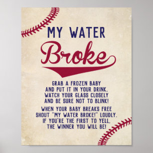 Baseball Themed Baby Dusche Mein Wasser Broke Spie Poster
