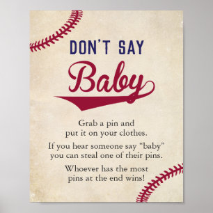 Baseball Themed Baby Dusche Sage kein Baby-Zeichen Poster