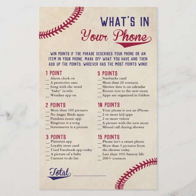 Baseball Themed Baby Dusche Was ist in Ihrem Telef Flyer (Vorne)