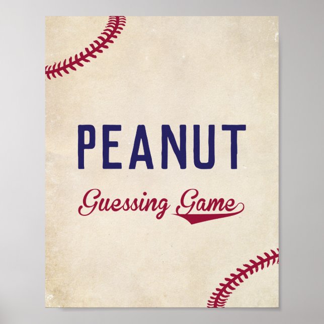 Baseball Themed Baby Shower Peanut Guess Game Sign Poster (Vorne)