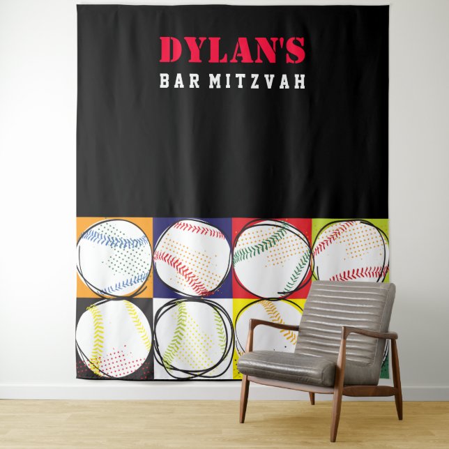Baseball Themed Bar Mitzvah Foto Op Hintergrund Wandteppich (Beispiel)