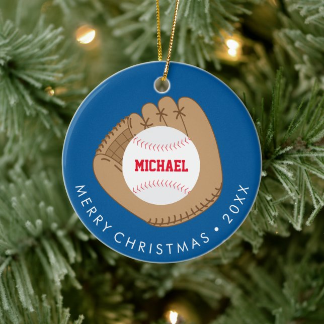 Baseball Themed Personalisiert Kids Foto Keramik Ornament (Baum)