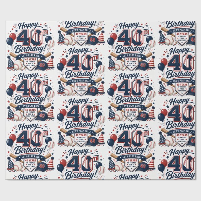 Baseball-Themen-40. Geburtstag Geschenkpapier (Flach)