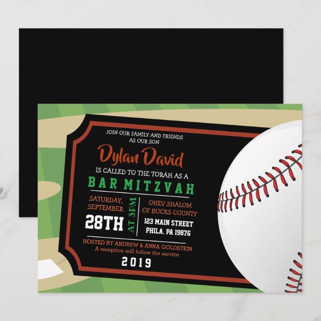 BASEBALL TICKET Bar Bat Mitzvah Einladung (Vorne/Hinten)