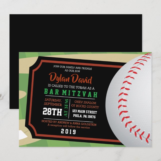 BASEBALL TICKET Bar Bat Mitzvah Einladung (Vorne/Hinten)