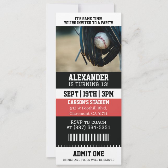Baseball-Ticket Geburtstag Einladung (Vorderseite)