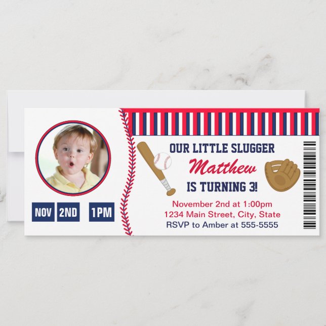 Baseball Ticket Geburtstag Einladung Foto-Karte (Vorderseite)