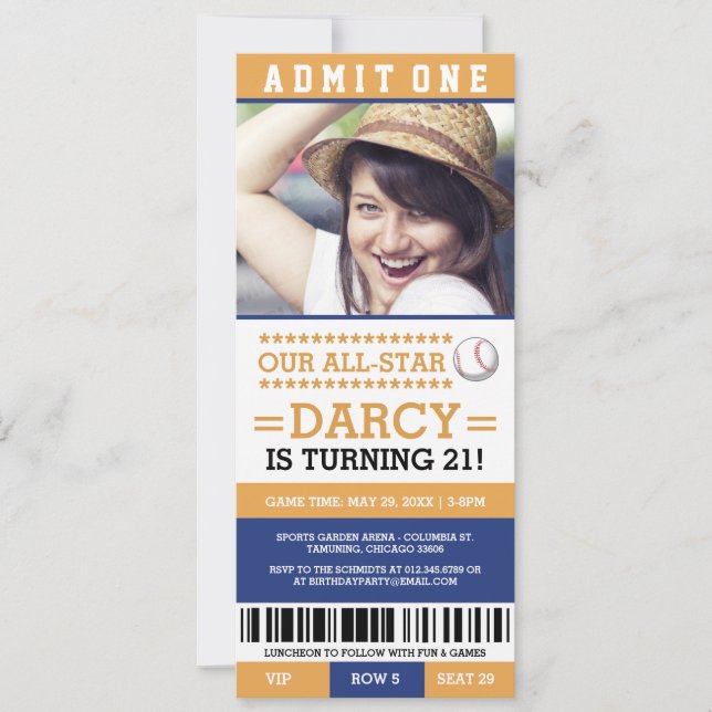 Baseball Ticket Geburtstag Einladungen (Vorderseite)