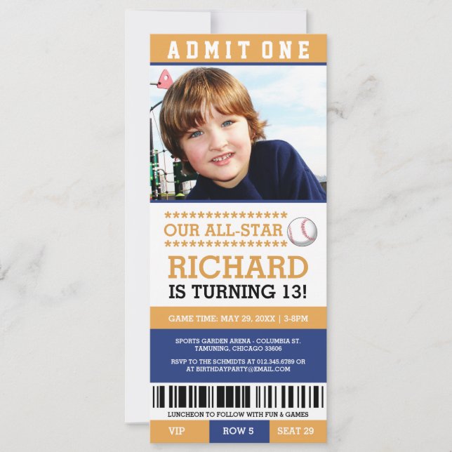 Baseball Ticket Geburtstag Einladungen (Vorderseite)