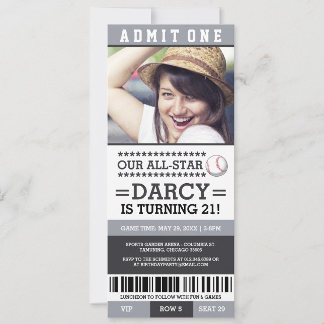 Baseball Ticket Geburtstag Einladungen (Vorderseite)