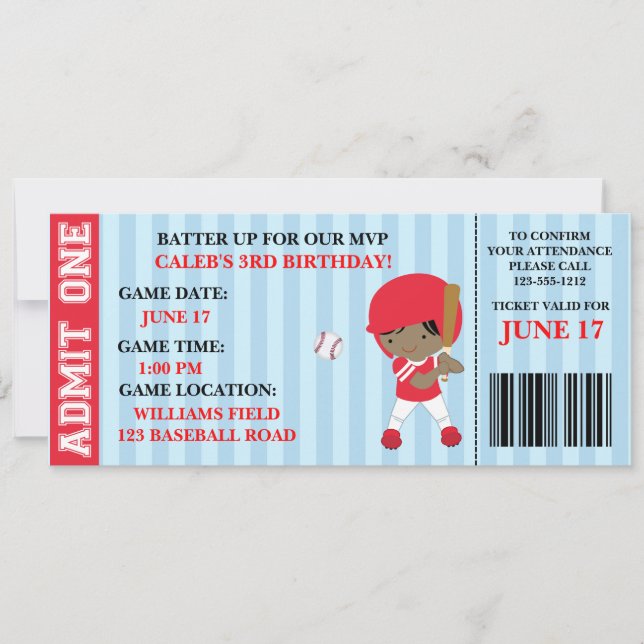 Baseball-Ticket-Geburtstagseinladung individuell a Einladung (Vorderseite)