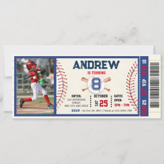 Baseball-Ticket jedes Alter Geburtstag Mit Foto Einladung