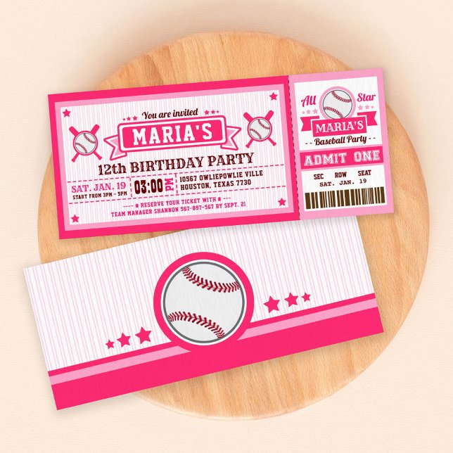 Baseball Ticket Pass Geburtstag Einladung Rosa (Von Creator hochgeladen)