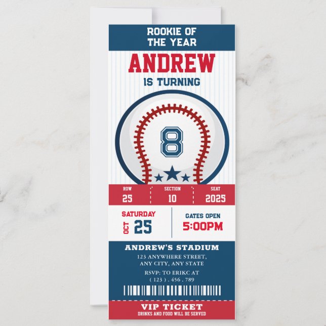 Baseball Ticket Rookie des Jahres Geburtstag Einladung (Vorderseite)