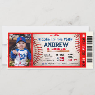 Baseball-Ticket Roter Geburtstag mit Foto Einladung
