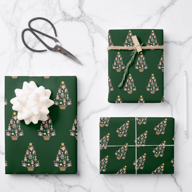 Baseball-Tiere Weihnachtsbaum Geschenkpapier Set (Vorderseite)