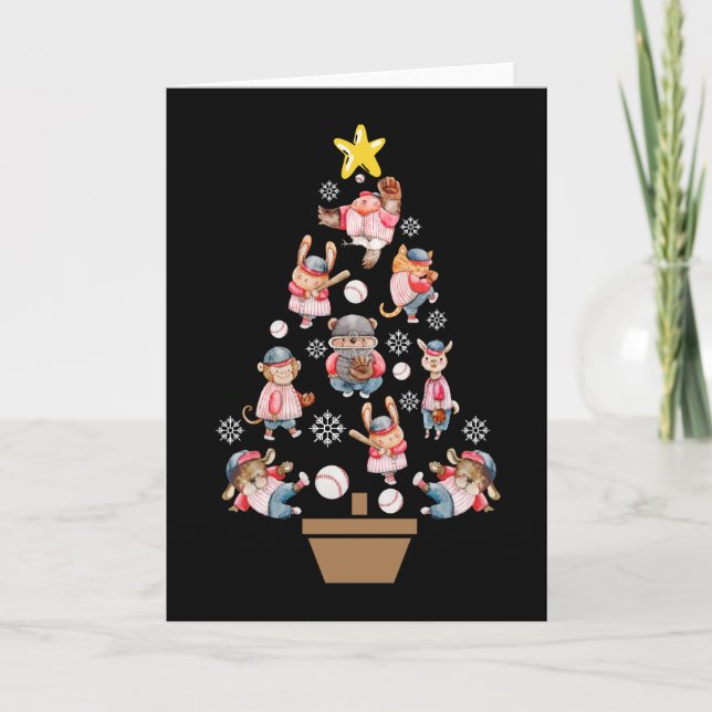 Baseball-Tiere Weihnachtsbaum Karte (Vorderseite)