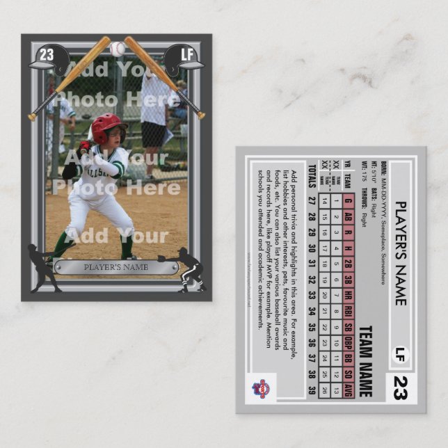 Baseball Trading Card Dark Gray Frt - Benutzerdefi Telefonnummerkarte (Vorne/Hinten)
