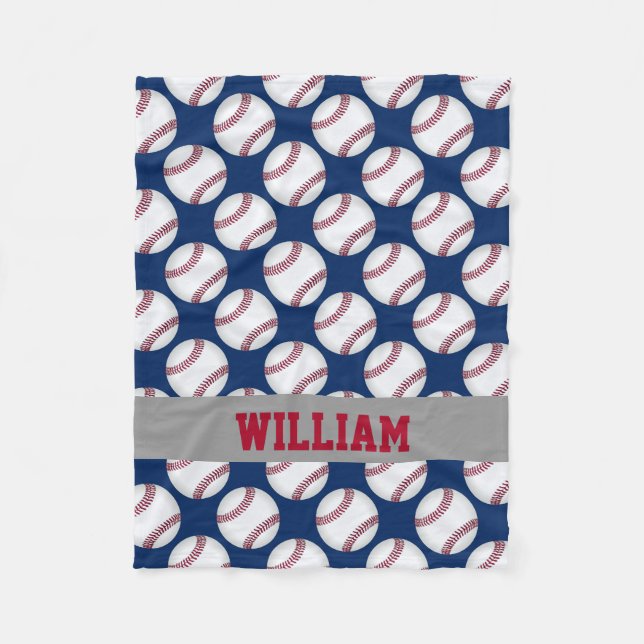 Baseball trägt personalisiertes rotes weißes Blau Fleecedecke (Vorderseite)