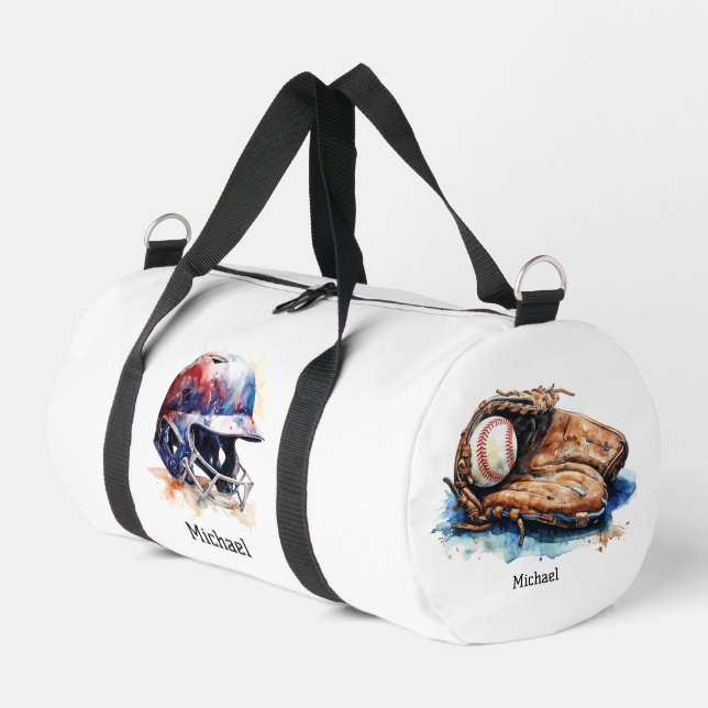 Baseball-Trainerhelm-Name oder eigener Text Duffle Bag (Linke Seite)