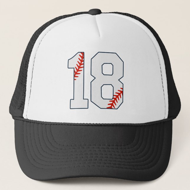 Baseball-Trikotnummer 18 Truckerkappe (Vorderseite)