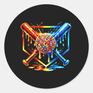 Baseball-Tropf-Junge Baseball-Eiscreme-Kinderliebh Runder Aufkleber