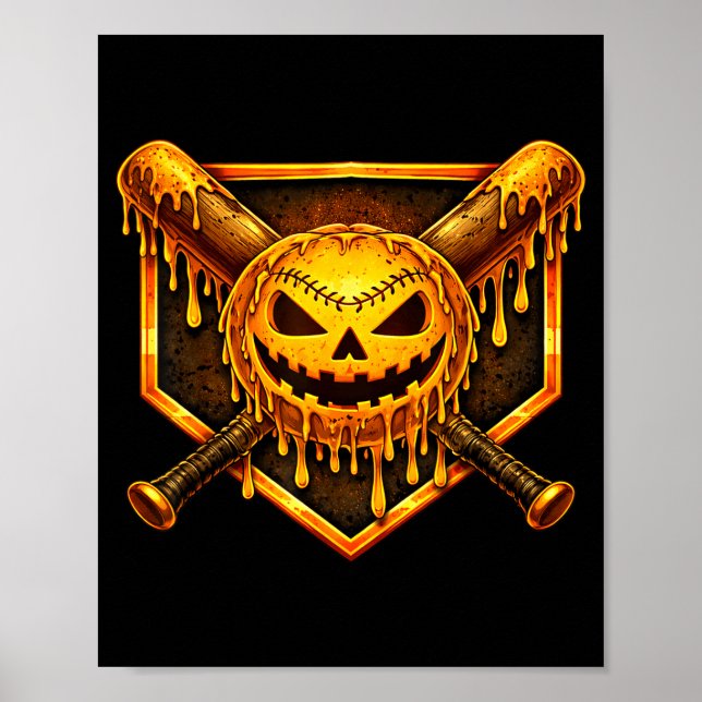 Baseball-Tropf-Pumpkin-gruseliger Geist Halloween- Poster (Vorne)