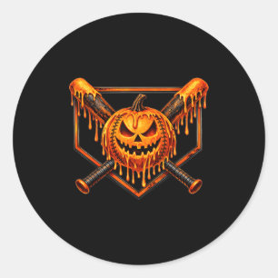 Baseball-Tropf-Pumpkin-gruseliger-Geist-Halloween- Runder Aufkleber