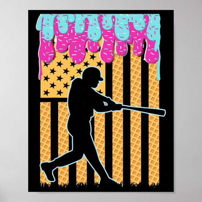 Baseball Tropfen Bat Boys Ice Creme American Flag  Poster (Vorne)
