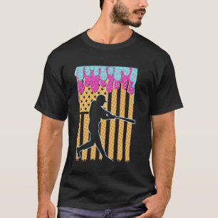 Baseball Tropfen Bat Boys Ice Creme American Flag  T-Shirt