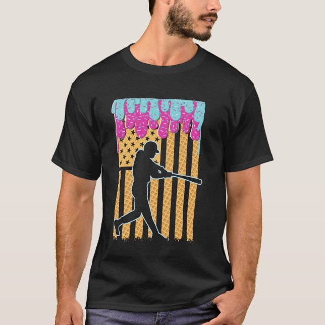 Baseball Tropfen Bat Boys Ice Creme American Flag  T-Shirt (Vorderseite)
