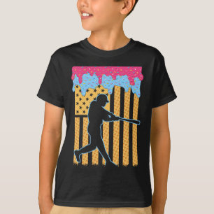 Baseball Tropfen Bat Boys Ice Creme American Flag T-Shirt
