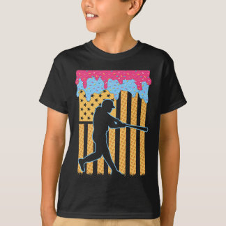 Baseball Tropfen Bat Boys Ice Creme American Flag T-Shirt