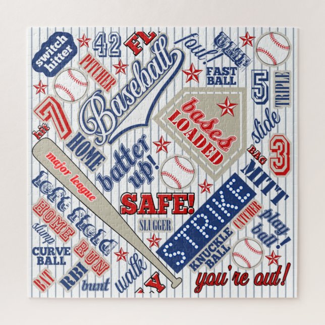 Baseball Typografie Red White Blue Stripes ID770 (Vertikal)
