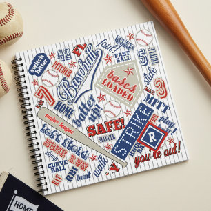 Baseball-Typografie Rot Weiß Blau Streifen ID770 Notizbuch