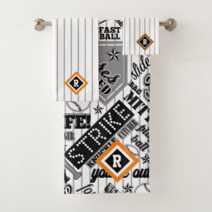 Baseball Typografie Schwarz-weiß Streifen ID770 Badhandtuch Set