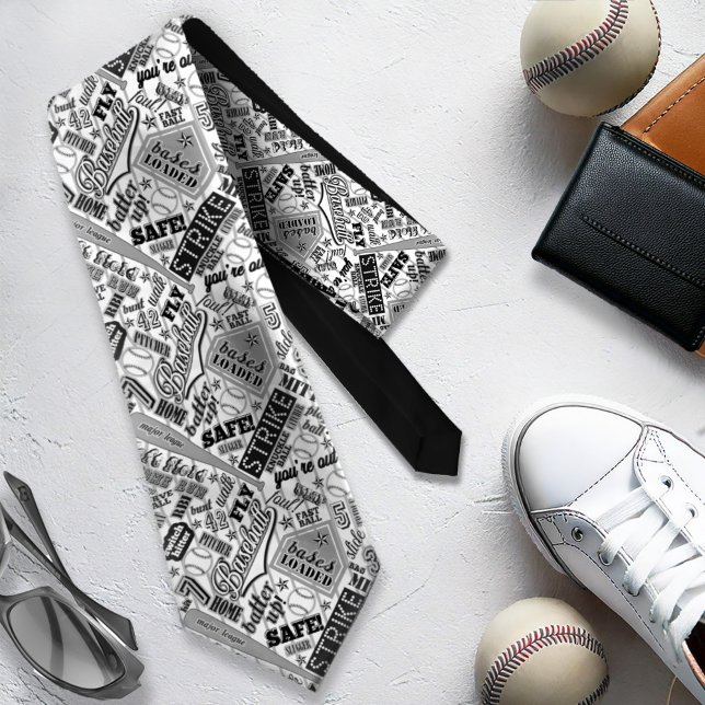 Baseball Typografie Schwarz-weiß Streifen ID770 Krawatte (Von Creator hochgeladen)