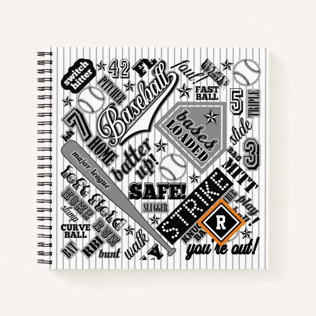 Baseball Typografie Schwarz-weiß Streifen ID770 Notizbuch (Vorderseite)