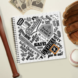 Baseball-Typografie Schwarz-Weiß-Streifen ID770 Notizbuch