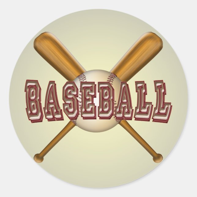 Baseball und Baseballschläger überquert Runder Aufkleber (Vorderseite)