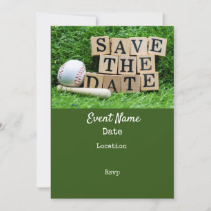 Baseball und Fledermaus sind Save the Date auf grü