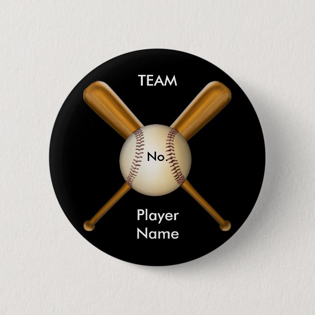 Baseball und gekreuzte Schläger kundengerecht Button (Vorderseite)