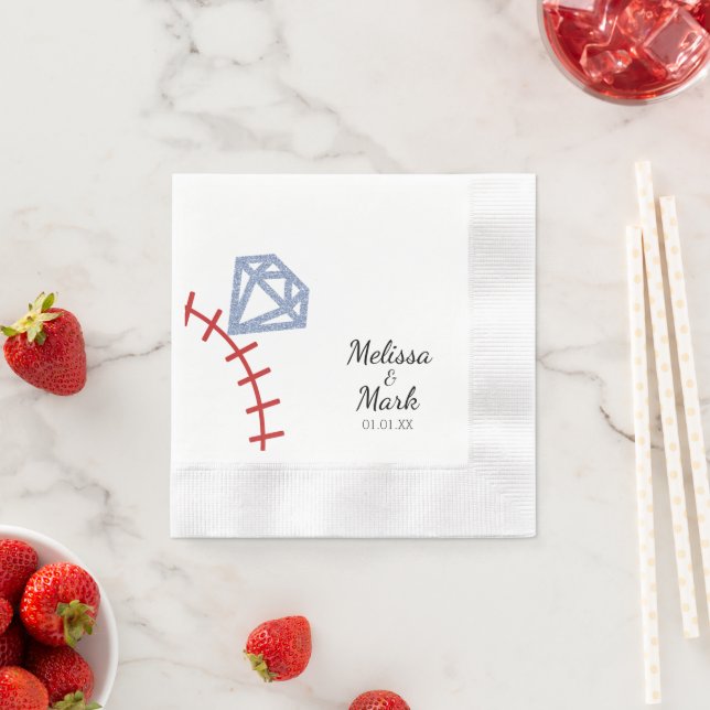 Baseball und Ring-Glitzer Monogram Napkins Serviette (Beispiel)
